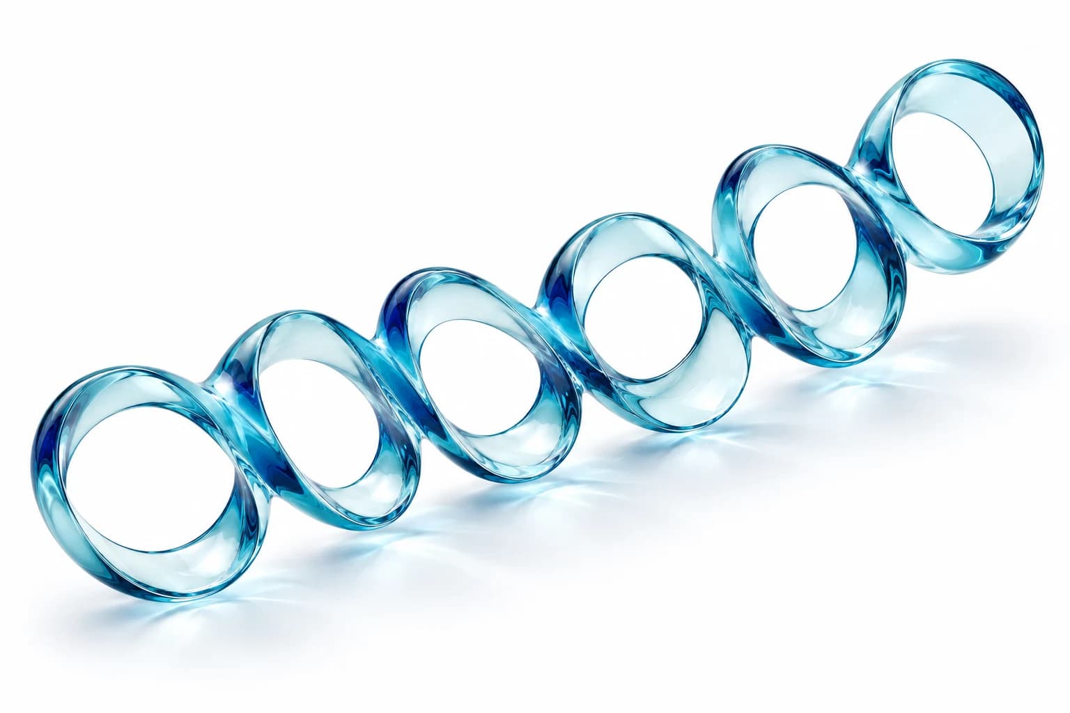 Translucent cyan glass loops connected into a continuous sculptural ribbon